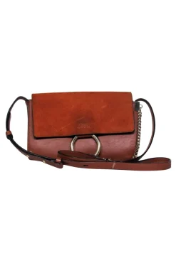 Chloe - Brown Leather & Suede “Faye” Crossbody w/ Chain Clasp