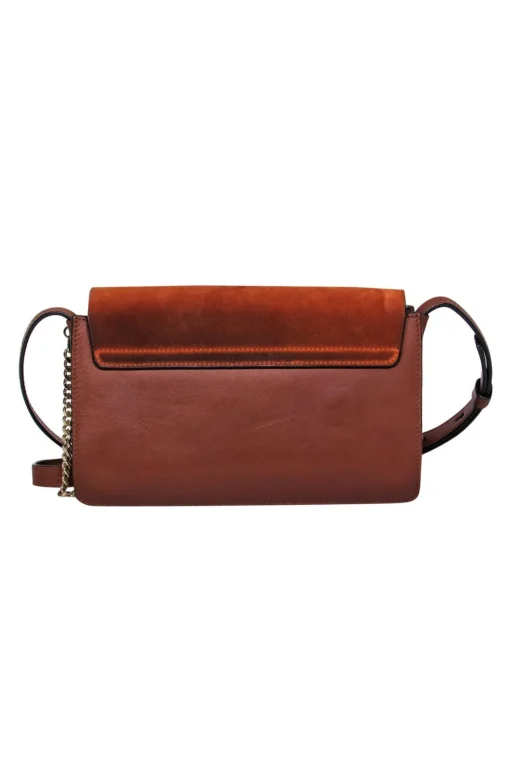 Chloe - Brown Leather & Suede “Faye” Crossbody w/ Chain Clasp