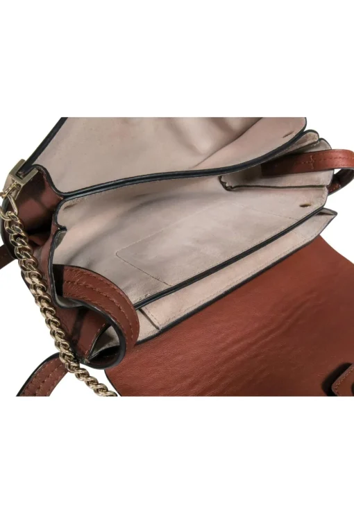 Chloe - Brown Leather & Suede “Faye” Crossbody w/ Chain Clasp
