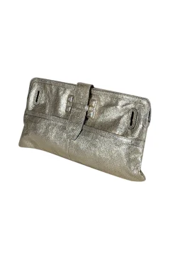Chloe - Gold Metallic Leather Long Clutch