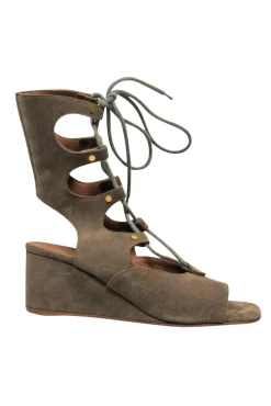Chloe - Olive Suede Lace-Up Wedge Sandals Sz 7