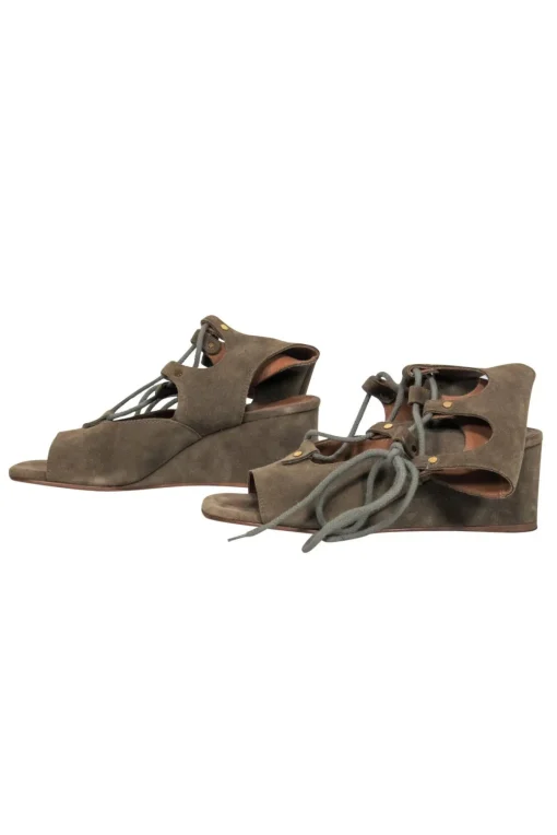 Chloe - Olive Suede Lace-Up Wedge Sandals Sz 7
