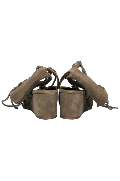 Chloe - Olive Suede Lace-Up Wedge Sandals Sz 7