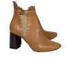 Chloe - Tan Leather Scalloped Trim Chelsea Short Boots Sz 8.5