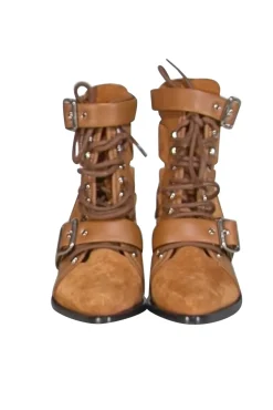 Chloe - Tan Suede & Leather Cut Out Short Boots Sz 6.5