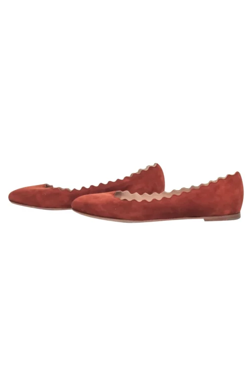 Chloe - Tan Suede Scallop Edge Flats Sz 6