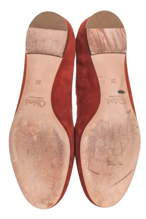 Chloe - Tan Suede Scallop Edge Flats Sz 6