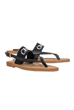 Chloe - Tan w/ Black Logo Strappy Sandals Sz 11