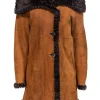 Christia - Brown Suede Long Coat w/ Fur Collar & Lining Sz S