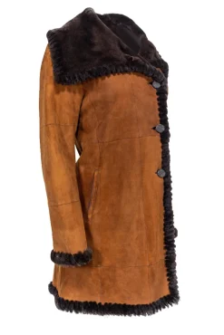 Christia - Brown Suede Long Coat w/ Fur Collar & Lining Sz S