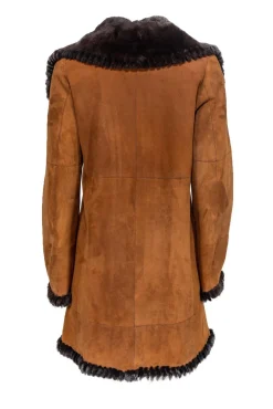 Christia - Brown Suede Long Coat w/ Fur Collar & Lining Sz S