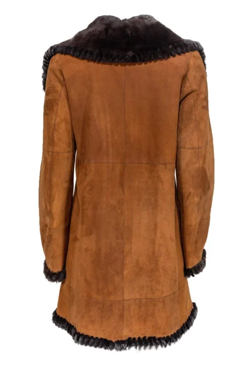 Christia - Brown Suede Long Coat w/ Fur Collar & Lining Sz S