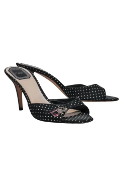 Christian Dior - Black & White Polka Dot Peep Toe Kitten Heels w/ Charms Sz 8.5