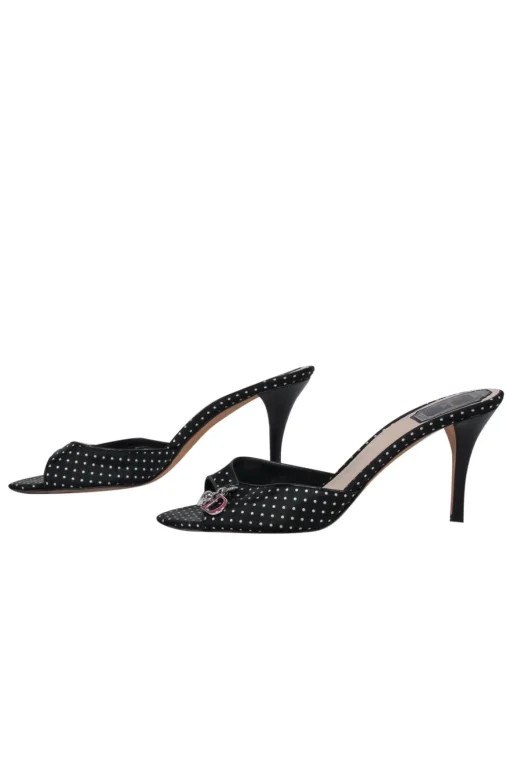 Christian Dior - Black & White Polka Dot Peep Toe Kitten Heels w/ Charms Sz 8.5