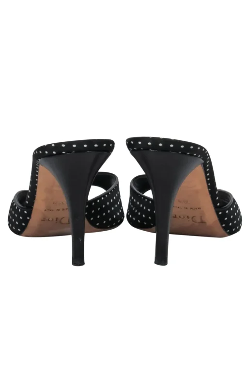 Christian Dior - Black & White Polka Dot Peep Toe Kitten Heels w/ Charms Sz 8.5
