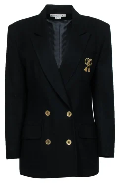 Christian Dior - Black Double Breasted Wool Blazer w/ Rope Bow Embroidery Sz 8