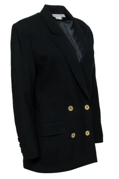 Christian Dior - Black Double Breasted Wool Blazer w/ Rope Bow Embroidery Sz 8
