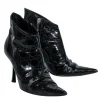Christian Dior - Black Patent Leather Pointed Toe Kitten Heel Booties Sz 6.5