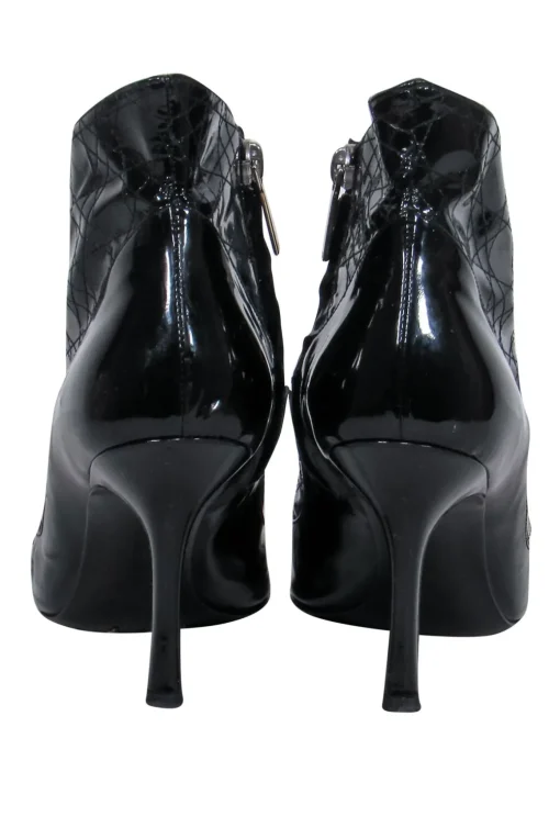 Christian Dior - Black Patent Leather Pointed Toe Kitten Heel Booties Sz 6.5