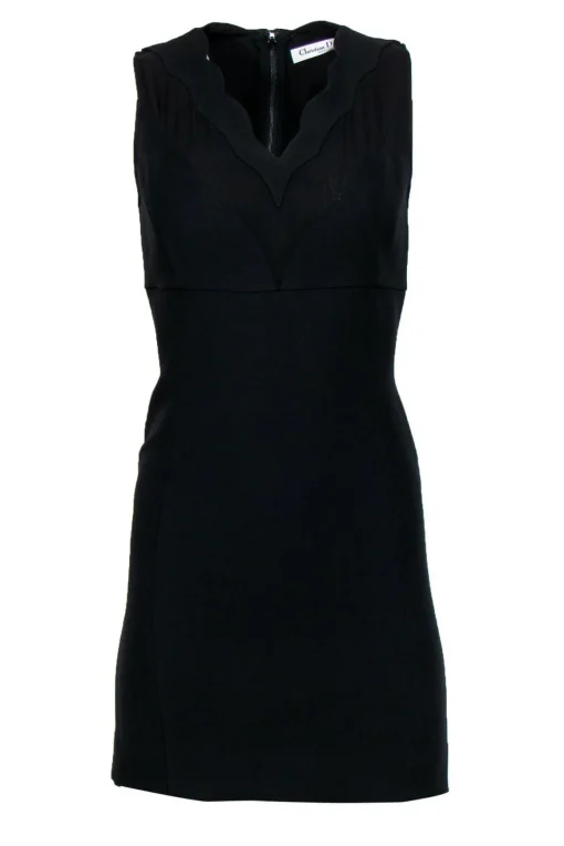 Christian Dior - Black Scalloped Neckline Sheath Dress Sz 6
