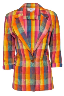 Christian Dior - Pink, Blue, & Orange Plaid Blazer Sz 10
