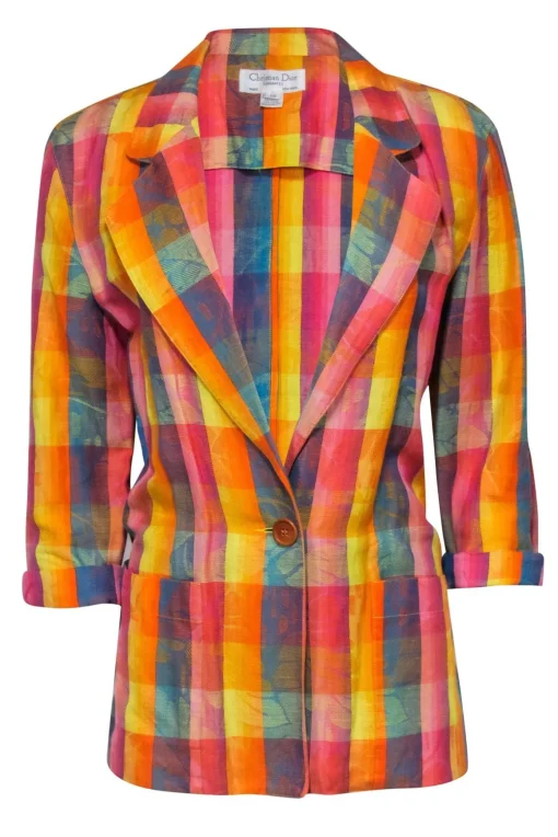 Christian Dior - Pink, Blue, & Orange Plaid Blazer Sz 10