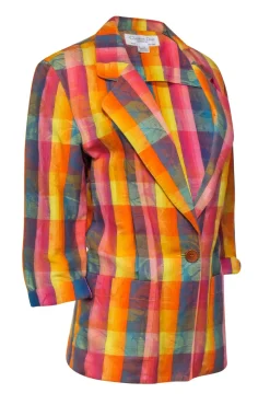 Christian Dior - Pink, Blue, & Orange Plaid Blazer Sz 10