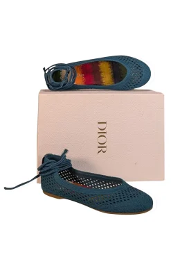 Christian Dior - Teal Blue "Poeme" Mesh Cotton Flats Sz 8.5