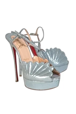 Christian Louboutin - Aqua Blue Metallic Platform "Botticella Alta" Strappy Pumps Sz 10