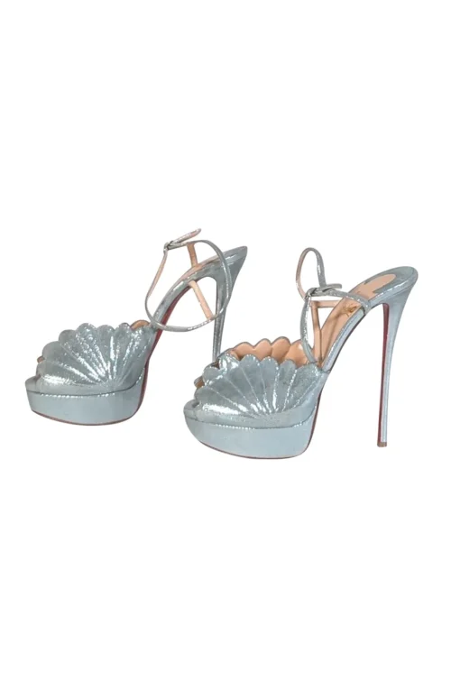 Christian Louboutin - Aqua Blue Metallic Platform "Botticella Alta" Strappy Pumps Sz 10