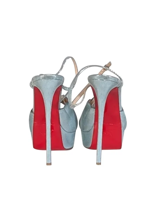 Christian Louboutin - Aqua Blue Metallic Platform "Botticella Alta" Strappy Pumps Sz 10