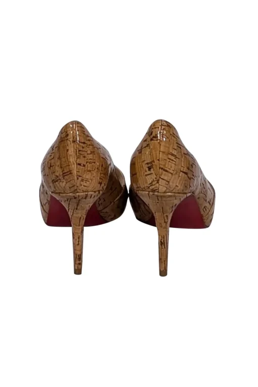 Christian Louboutin - Beige Patent Cork Peep Toe Pumps Sz 7