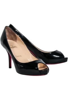 Christian Louboutin - Black Patent Leather Peep Toe Heels Sz 7