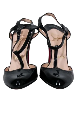 Christian Louboutin - Black Patent Leather Strappy Pumps Sz 8