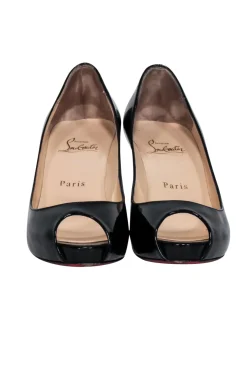 Christian Louboutin - Black Patent Leather Peep Toe Heels Sz 7