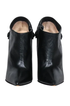 Christian Louboutin - Black Leather Pointed Toe Heeled Short Boots Sz 7