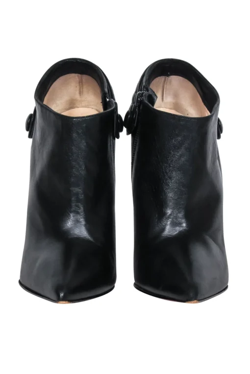 Christian Louboutin - Black Leather Pointed Toe Heeled Short Boots Sz 7