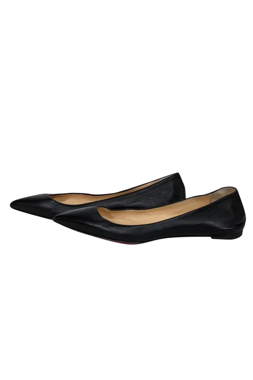 Christian Louboutin - Black Leather Pointed Toe Flats Sz 9
