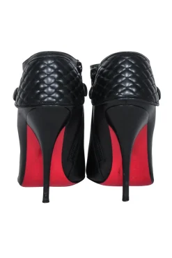 Christian Louboutin - Black Leather Pointed Toe Heeled Short Boots Sz 7