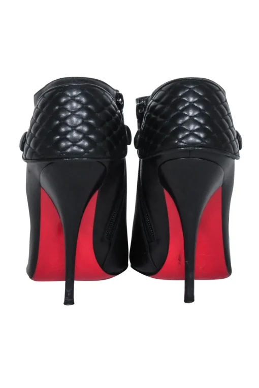 Christian Louboutin - Black Leather Pointed Toe Heeled Short Boots Sz 7