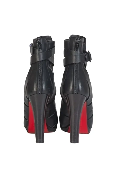 Christian Louboutin - Black Leather Wrap Around Ankle Short Boot Heels