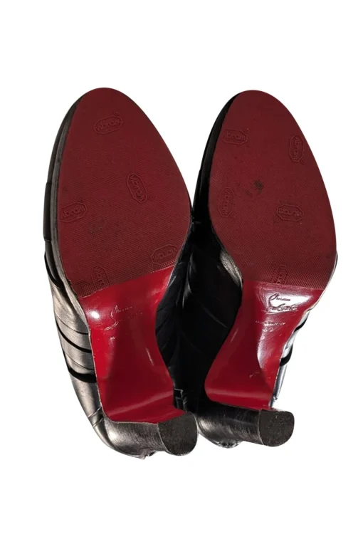 Christian Louboutin - Black Leather Wrap Around Ankle Short Boot Heels