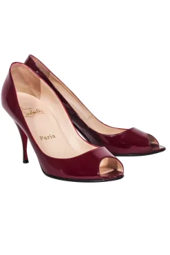 Christian Louboutin - Burgundy Patent Leather Peep Toe Pumps Sz 8