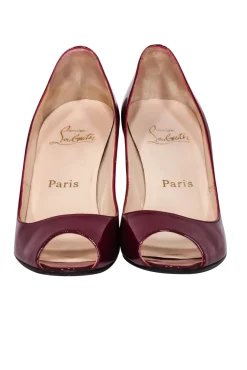 Christian Louboutin - Burgundy Patent Leather Peep Toe Pumps Sz 8
