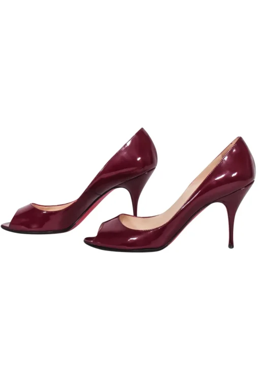 Christian Louboutin - Burgundy Patent Leather Peep Toe Pumps Sz 8