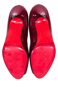 Christian Louboutin - Burgundy Patent Leather Peep Toe Pumps Sz 8