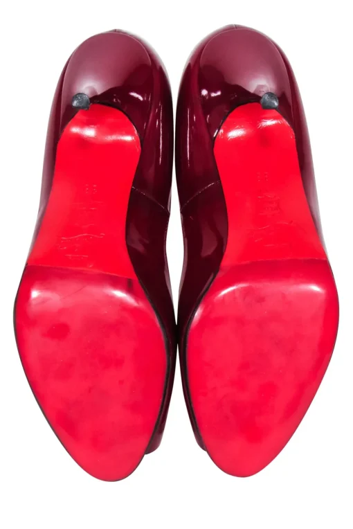 Christian Louboutin - Burgundy Patent Leather Peep Toe Pumps Sz 8