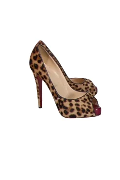 Christian Louboutin - Tan Leopard Print Peep Toe Pumps Sz 9.5