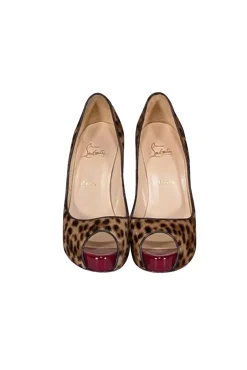Christian Louboutin - Tan Leopard Print Peep Toe Pumps Sz 9.5