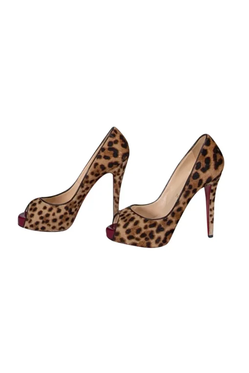 Christian Louboutin - Tan Leopard Print Peep Toe Pumps Sz 9.5
